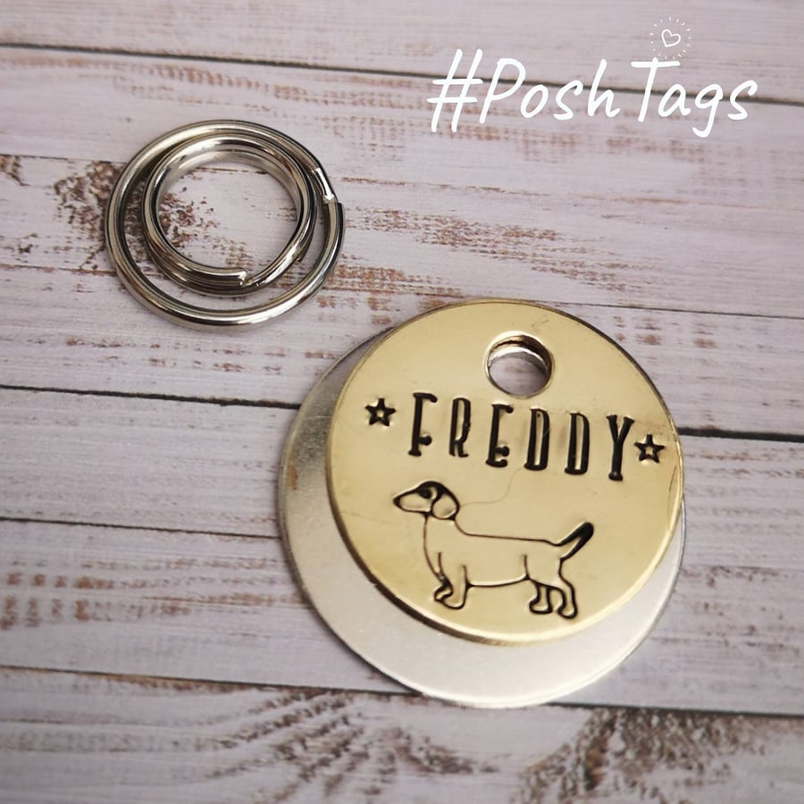 Dachshund sausage dog Weiner pet small tags dog ID tag PoshTags Collar Christmas