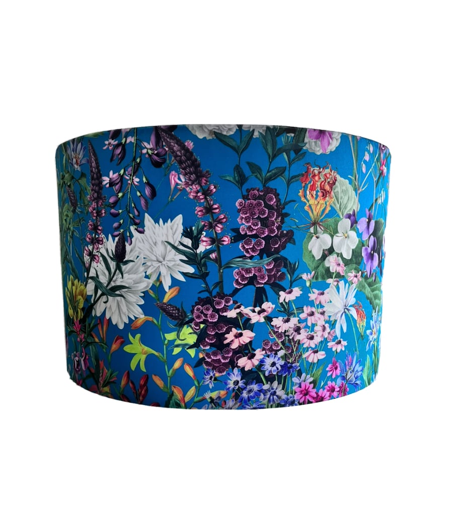 Handmade Turquoise Blue Floral Velvet Fabric Lampshade