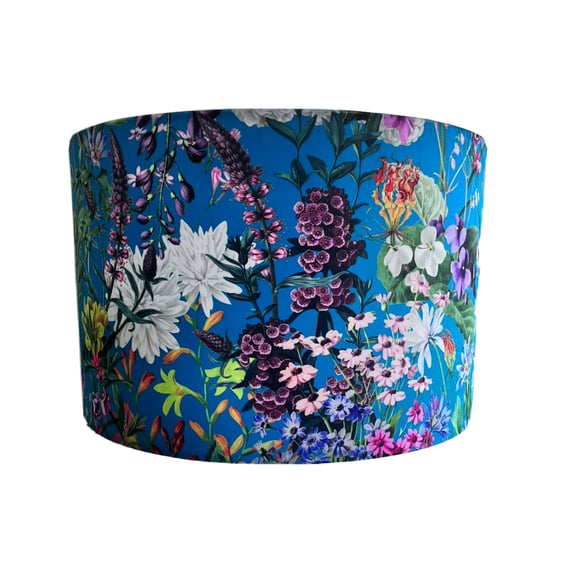 Handmade Turquoise Blue Floral Velvet Fabric Lampshade