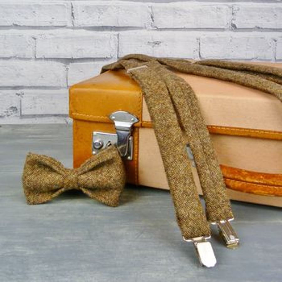 Yorkshire Tweed Bow Tie and Braces - Brown Birdseye