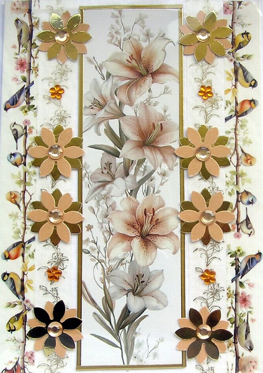 Apricot Lily Flowers Hand Crafted Decoupage Greeting Card - Blank 3254