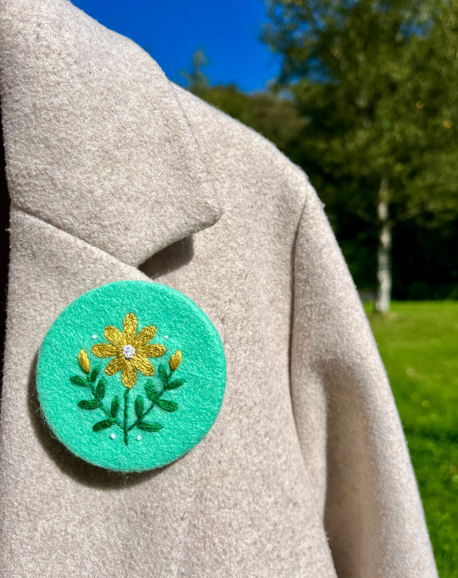 Hand embroidered floral brooch pin