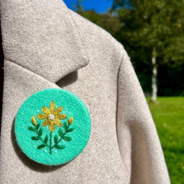 Hand embroidered floral brooch pin