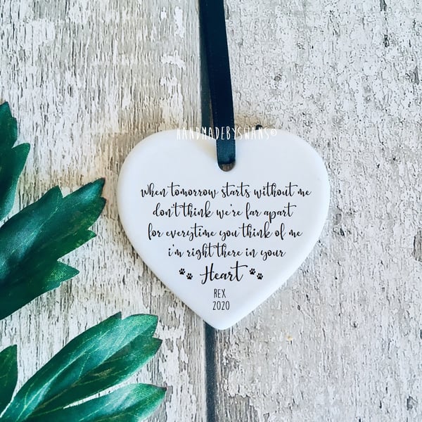 Ceramic hanging heart, Pet memorial gift, pet bereavement sympathy gift, 