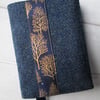 A6 'Harris Tweed' Reusable Notebook, Diary Cover - Navy with Gold Trees
