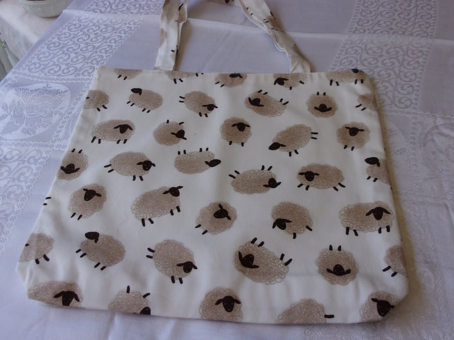 Cream Fabric Bag with Sheep