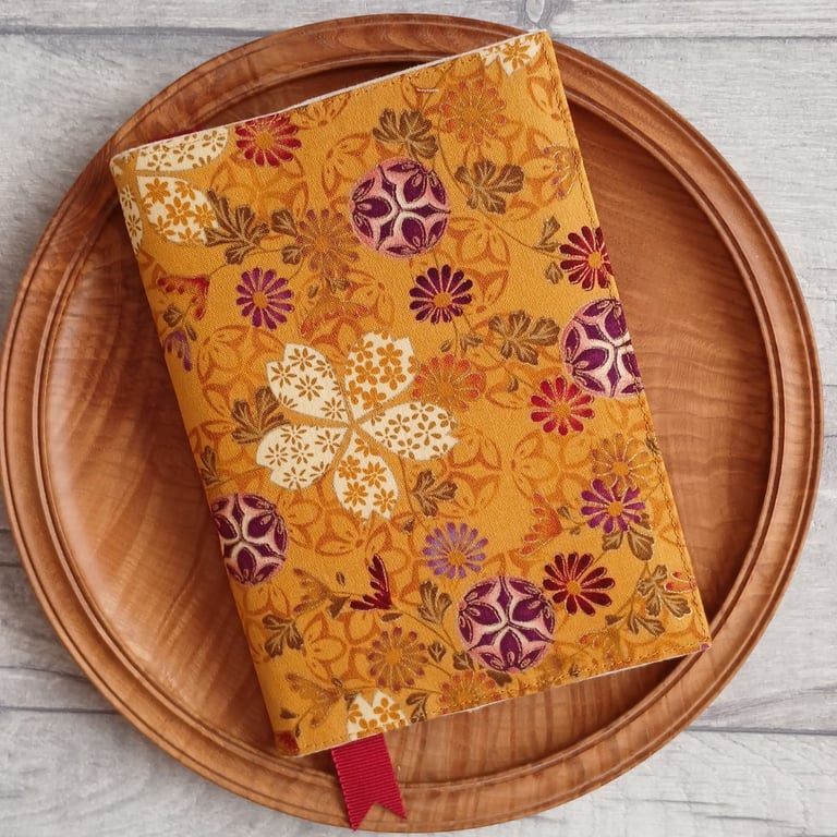 A6 Reusable Notebook Cover - Japanese Floral on Gold, Floral Notebook