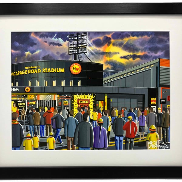 Watford F.C, Vicarage Road Stadium Framed, Football Art Print 14" x 11" Frame 