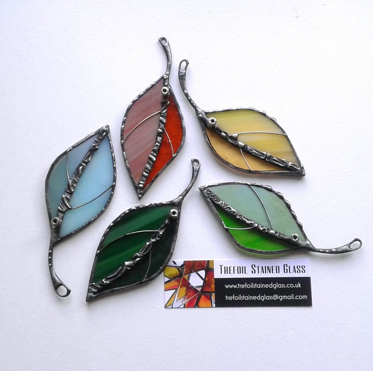 Stained glass leaf incense holder with incense Folksy