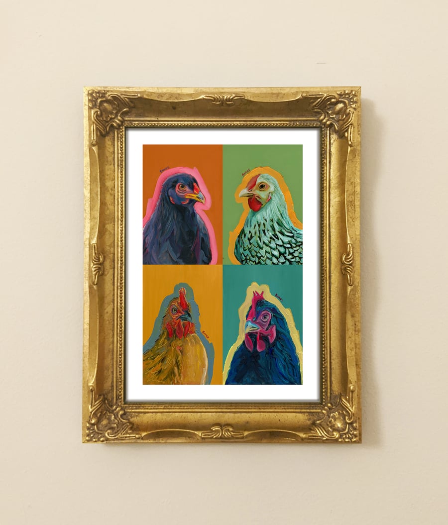 Colourful Chickens Print I