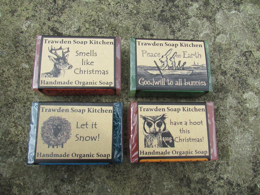 Christmas Soap set, Four Organic Aromatherapy Soaps