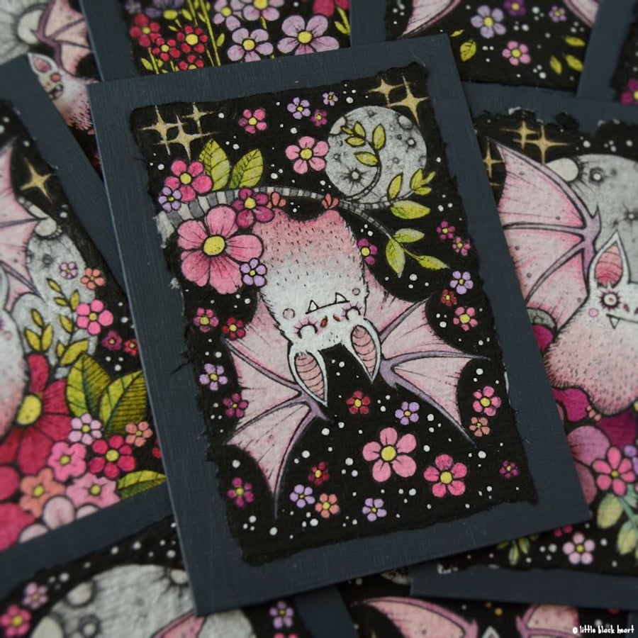 spring blossom bat - original aceo illustration