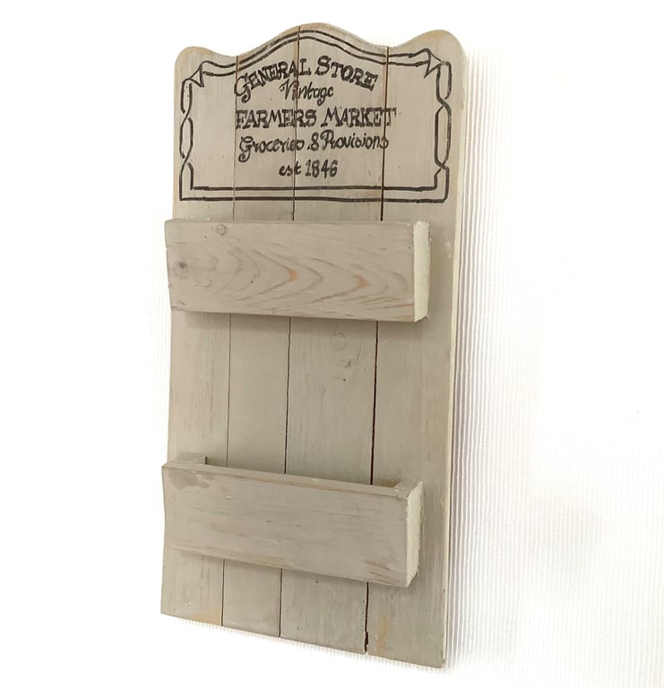 General Store Rustic Wooden Letter Rack and Phone Storage
