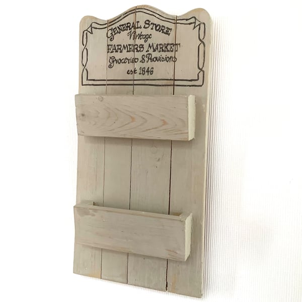 General Store Rustic Wooden Letter Rack and Phone Storage