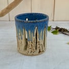 Tealight Candle Holder with winter wood & midnight rain glaze 