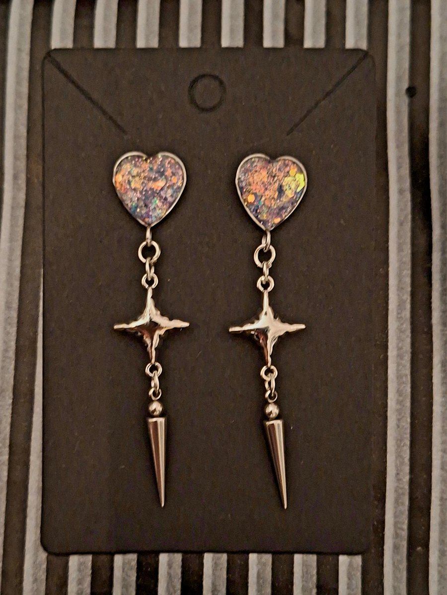 Gothic heart glitter star spike stud earrings emo punk alternative 