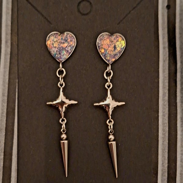 Gothic heart glitter star spike stud earrings emo punk alternative 