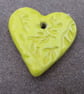 Medium Lemon Yellow Leaf Texture Heart Shaped Ceramic Pendant - Image 1