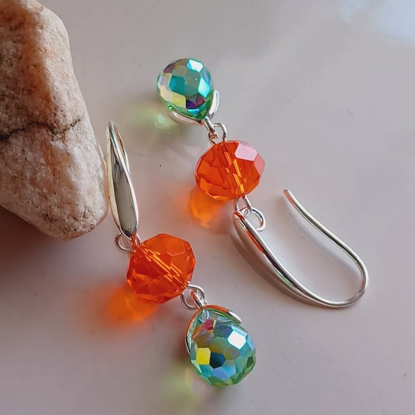 Handmade glass crystal earrings, drop earrings, gift for women