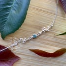 Fine sterling silver emerald stone and leaf connector bracelet