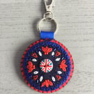 Hand Embroidered British Bag Charm or Keyring