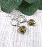 Earrings, Sterling Silver Small Hoop and Smoky Quartz Heart Droppers
