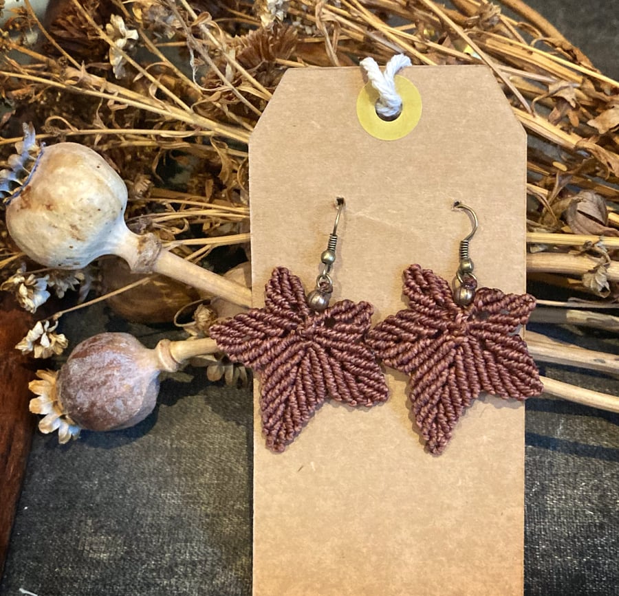 Autumn Macrame Leaves Earrings, Free UK delivery