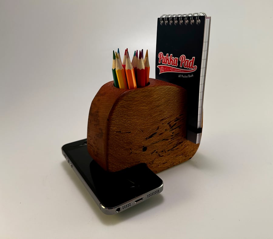 Wooden Oak Whale Desk Organiser, Hand Made from Sustainable Wood, iPhone Holder