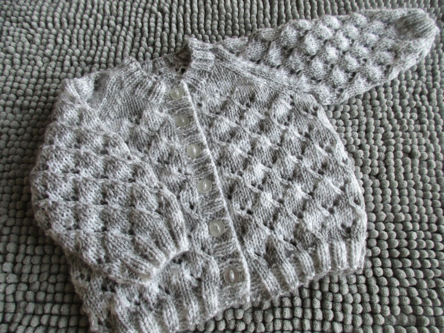 18" Grey & White Round Neck Lacey Baby Cardigan
