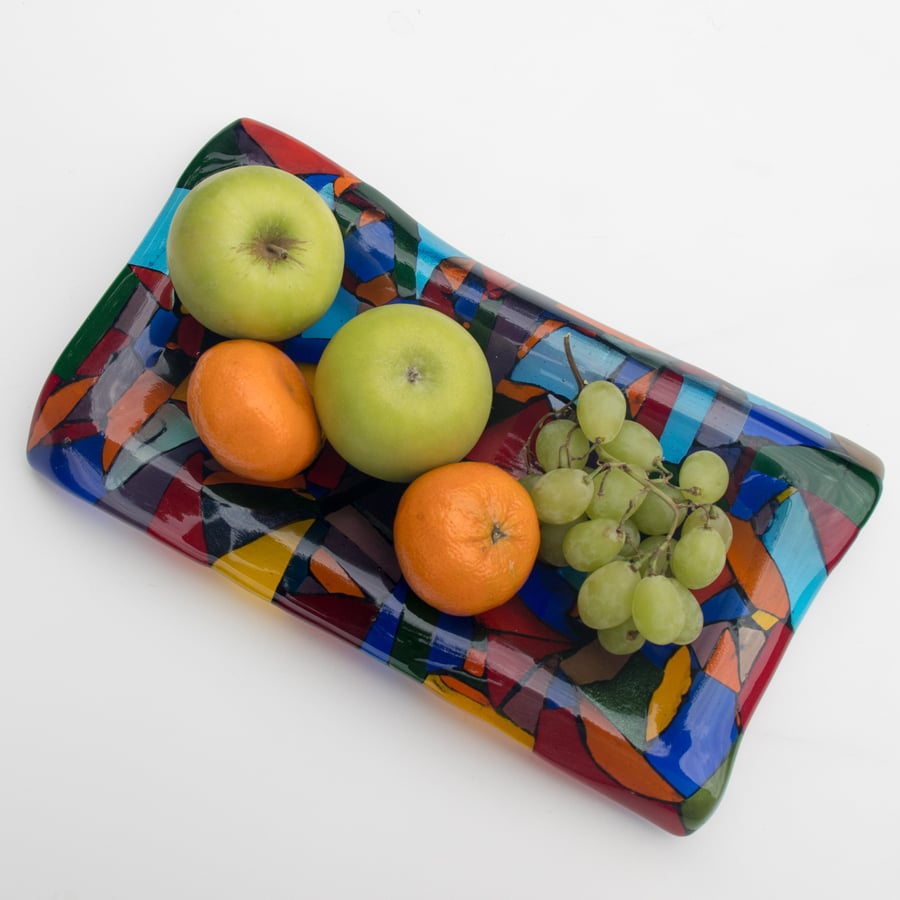 Multicoloured Mosaic Fused Glass Fruit Bowl - 9131