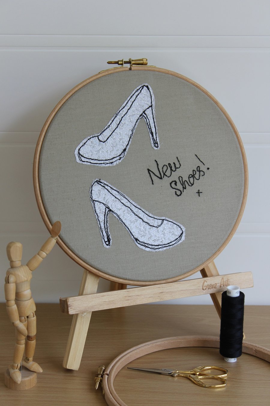  New Shoes Hooped Textile Art, Freemotion Embroidery, 