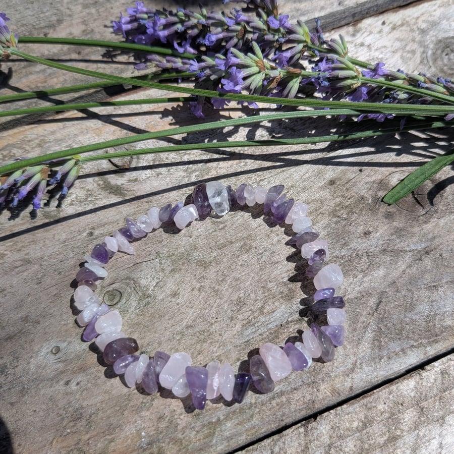 Anxiety relief bracelet with amethyst and rose quartz