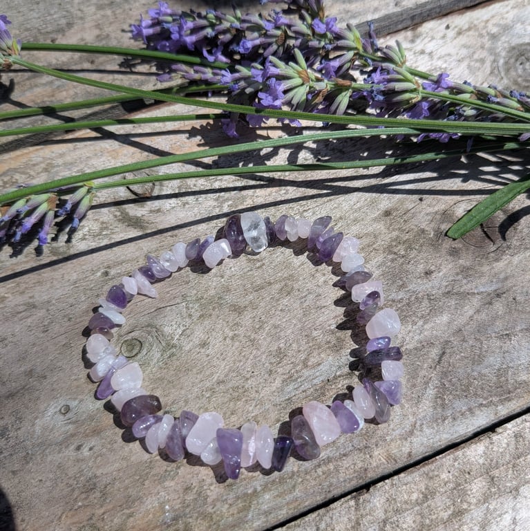 Anxiety relief bracelet with amethyst and rose quartz
