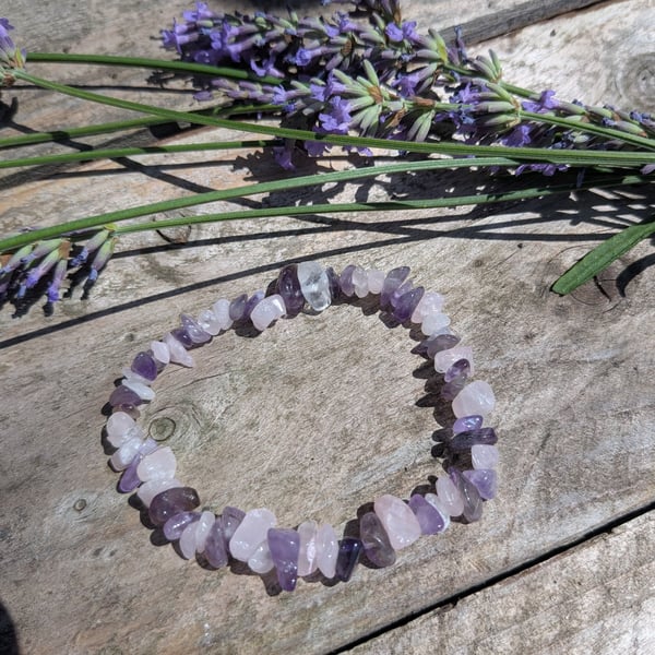 Anxiety relief bracelet with amethyst and rose quartz