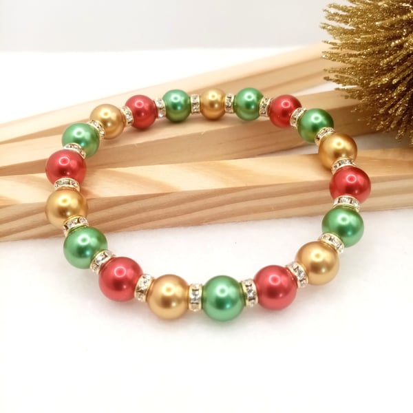 Pearl Bracelet - Christmas Bauble Inspired Pearl Bracelet - Festive Jewellery