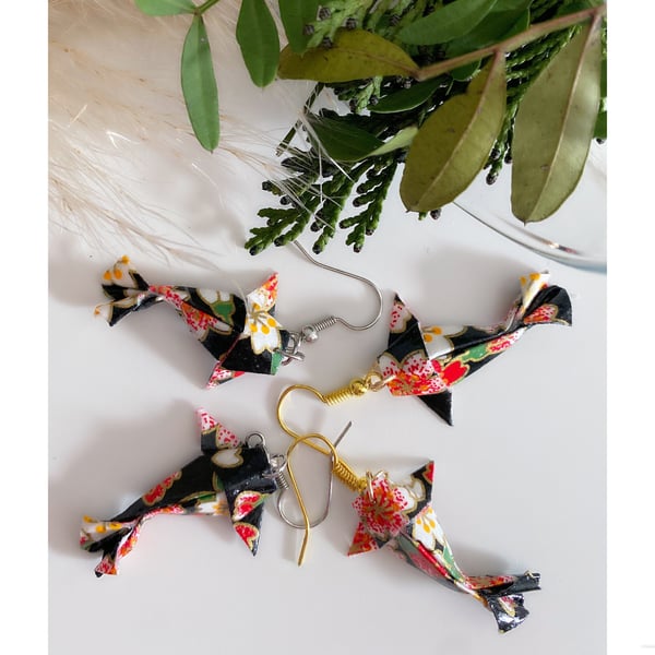 Origami Koi Fish Earrings, Origami Carp Earrings, Origami Fish Earrings