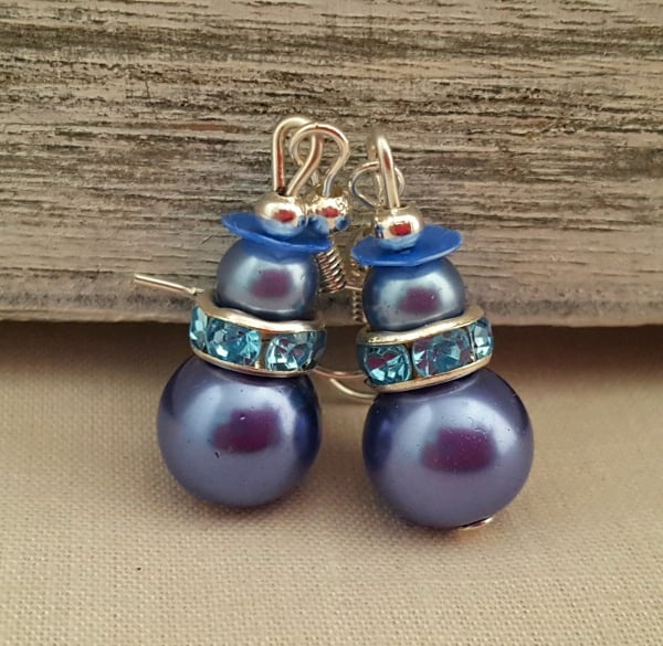 Blue snowman earrings