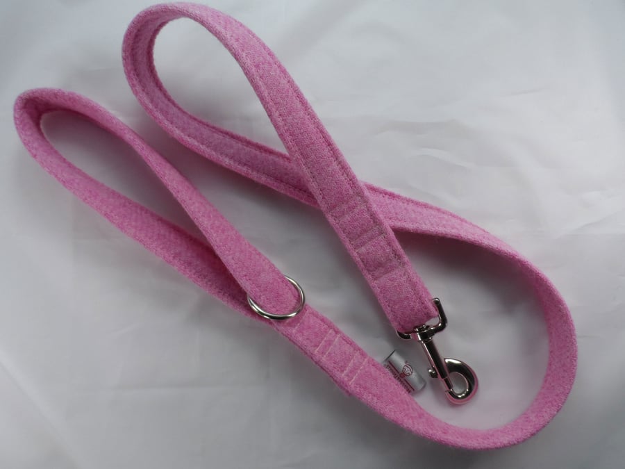 Handmade Harris Tweed Dog Lead - Plain Pale Pink 