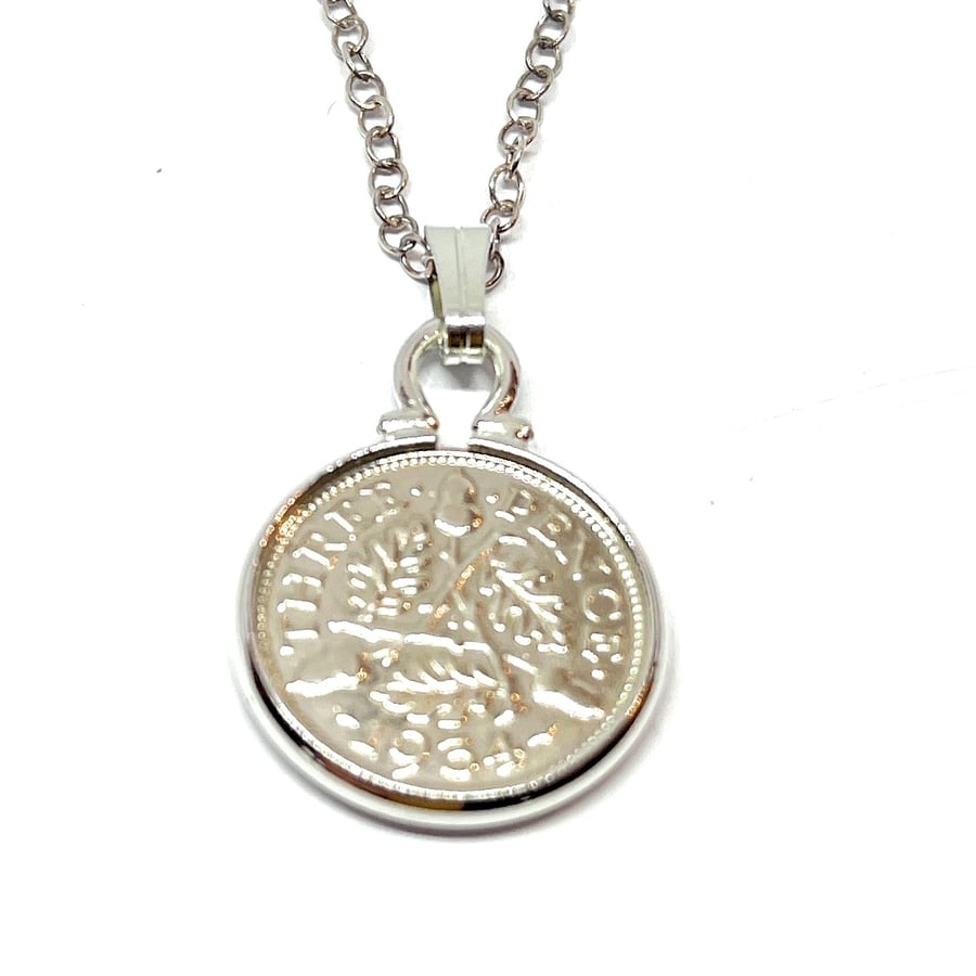 1934 91st Birthday Anniversary 3d Threepence coin pendant plus 18inch SS chain 