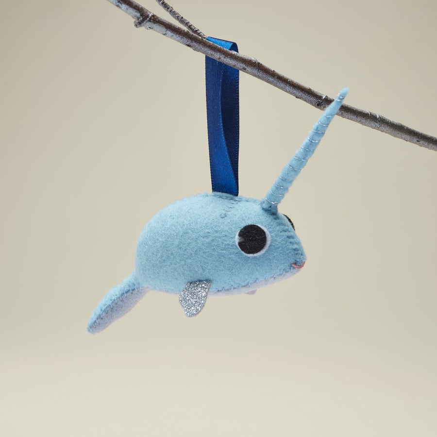 Icy blue Narwhal hanging ornament