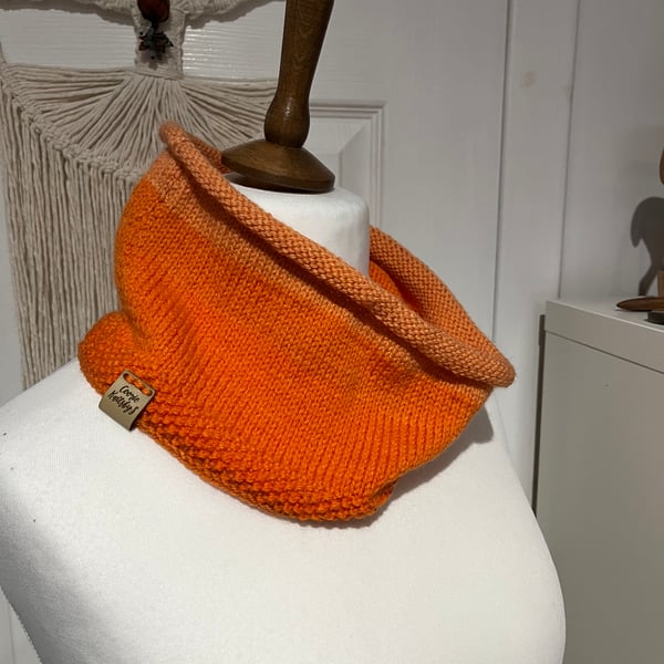 Orange two tone Lightweight Cowl Neckwarmer double knit yarn 60x16cms