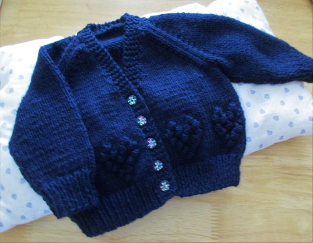 REDUCED 16" Navy Baby V Neck Hearts Cardigan
