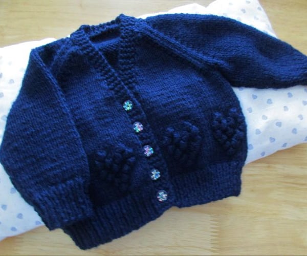 16" Navy Baby V Neck Hearts Cardigan