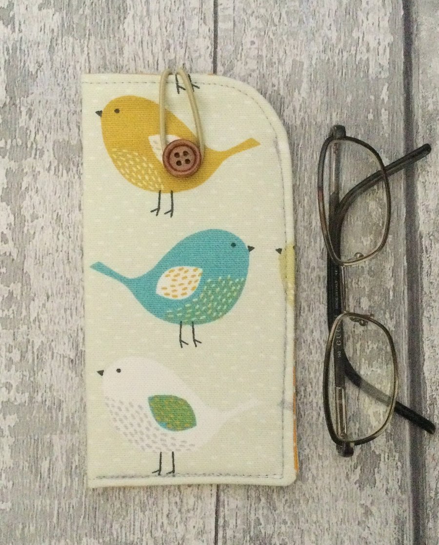 Bird Print Glasses Case. Sunglasses Case. Spectacle Case. Soft Glasses Case.