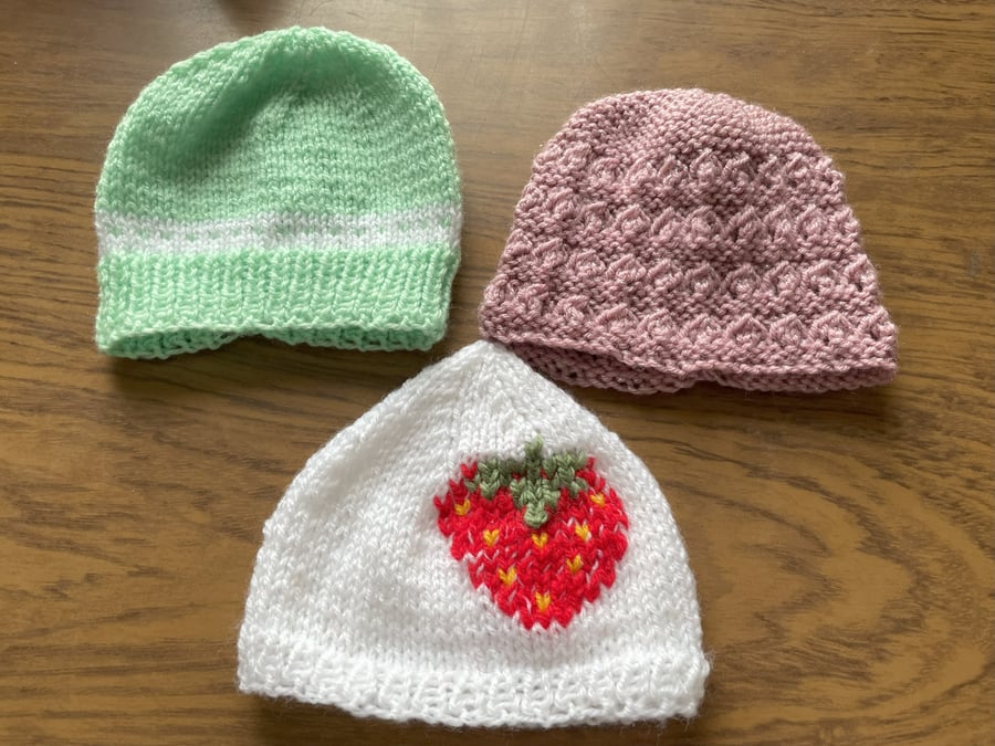 Handmade baby girl's hats for ages 0-3 months