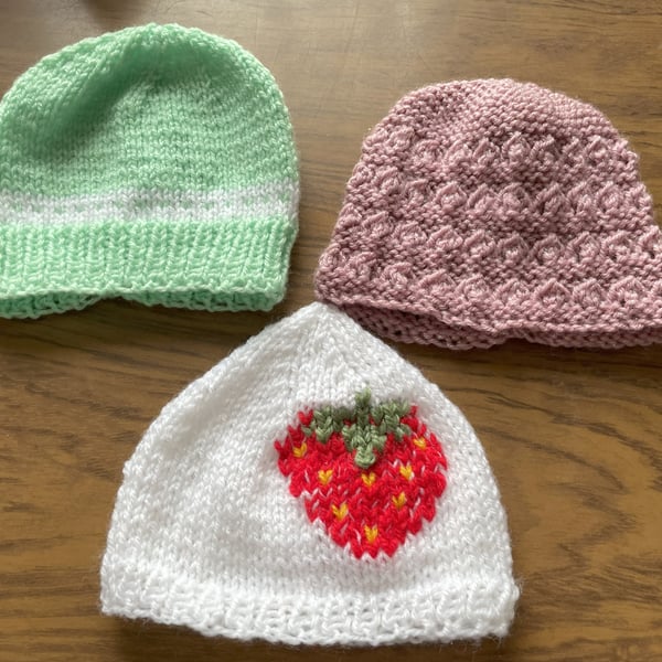 Handmade baby girl's hats for ages 0-3 months