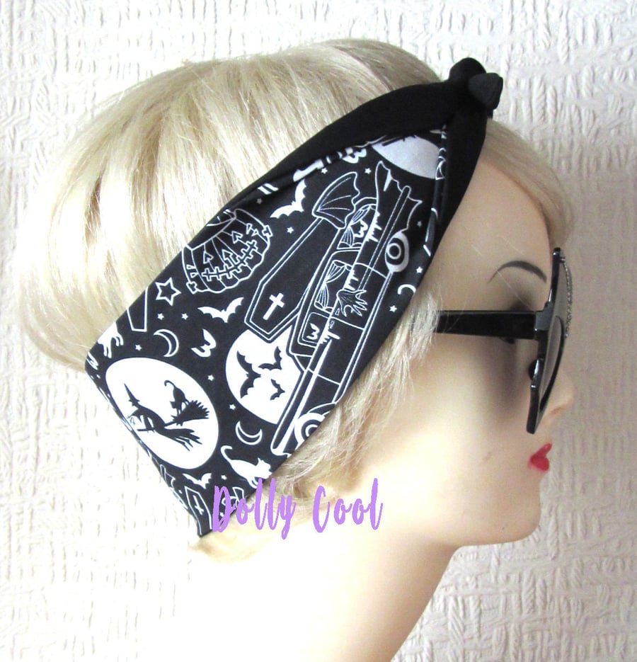 Haunted Hearse Hair Tie Head Scarf Wrap by Dolly Cool - Halloween - Witch -