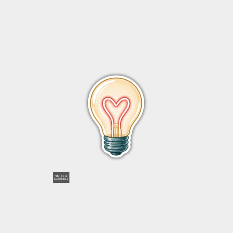 Funny Novelty Vinyl Sticker - Heart Lightbulb 