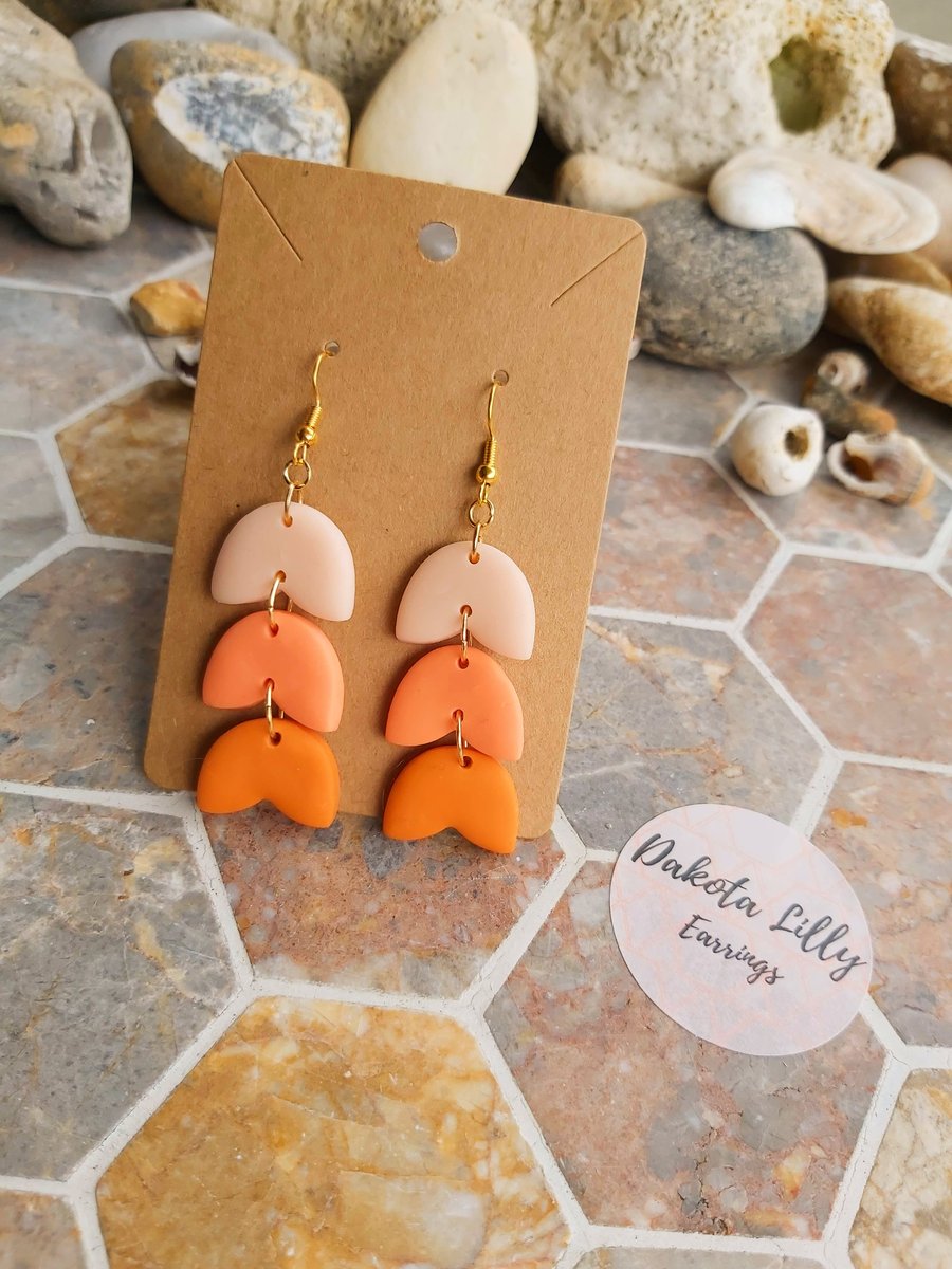 Triple drop ombre orange petal polymer clay earrings