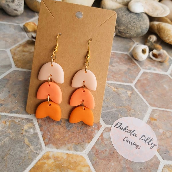 Triple drop ombre orange petal polymer clay earrings